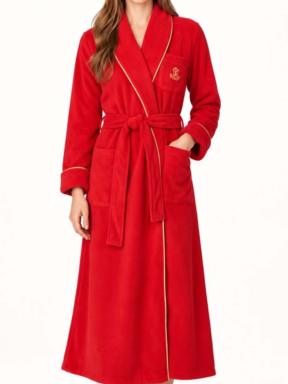 Lauren Ralph Lauren Dalton Red Microfleece Robe Size M NWT